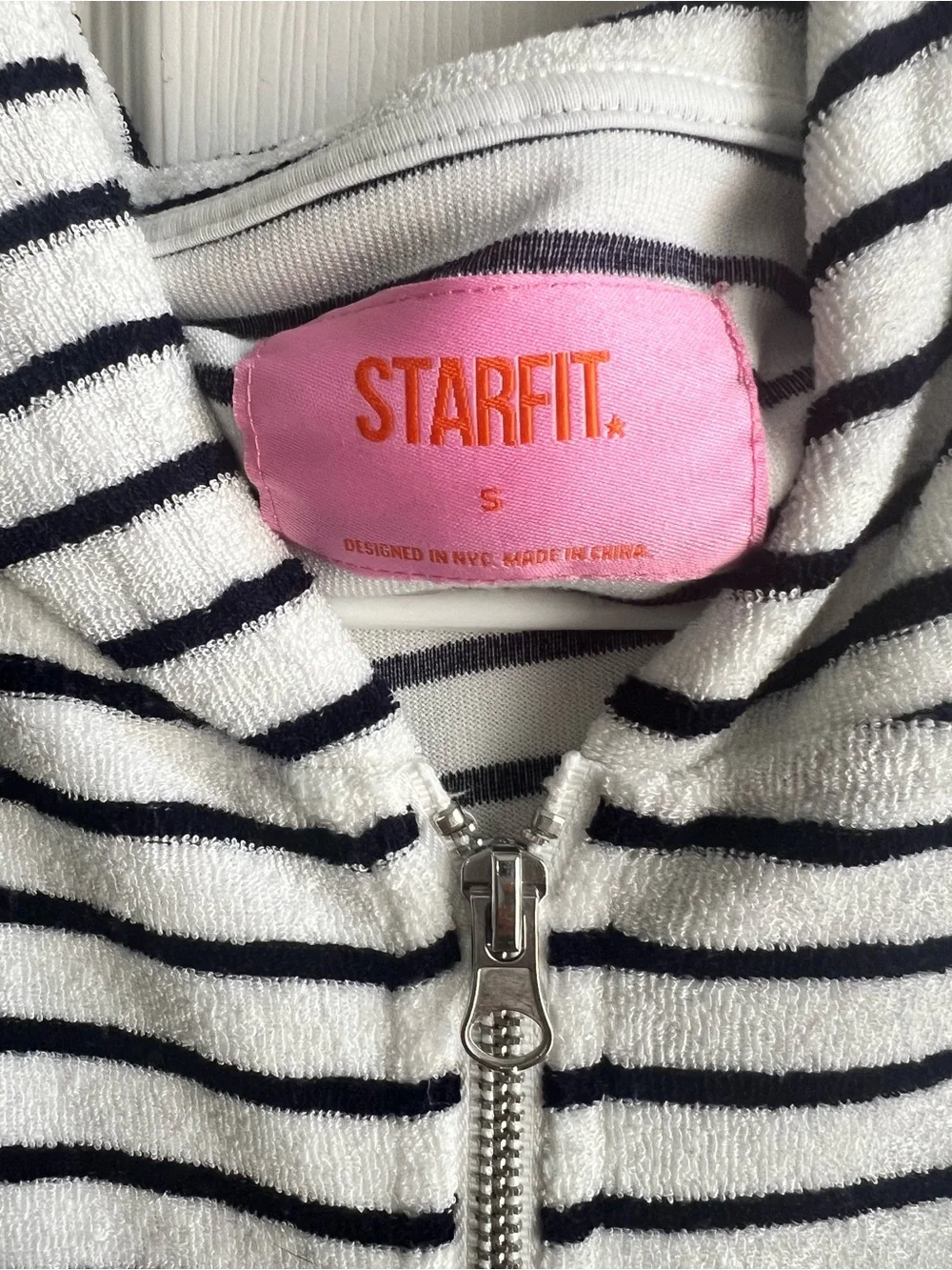 Starfit Black & White Striped Zip-Up Hoodie